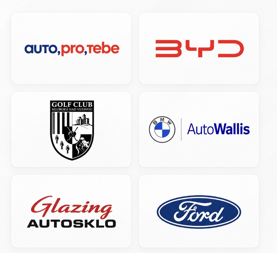 Loga partnerů: auto,pro,tebe; BYD; Golf Club Hluboká nad Vltavou; BMW AutoWallis; Glazing Autosklo; Ford